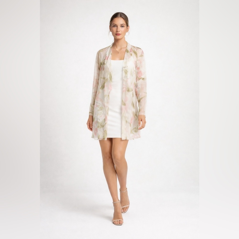 Marilyn Sheer Floral Mesh Tunic Cardigan Size 1 Lightweight Romantic